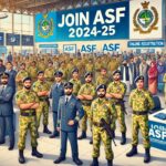 Featured image for ASF Jobs 2024-25, depicting a recruitment drive with ASF officers, digital registration kiosks, and candidates applying for positions at Airports Security Force